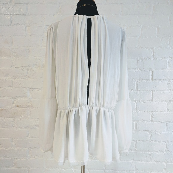 Free People Boho Slit Back Bell Sleeve Peplum Top - Picture 2 of 8